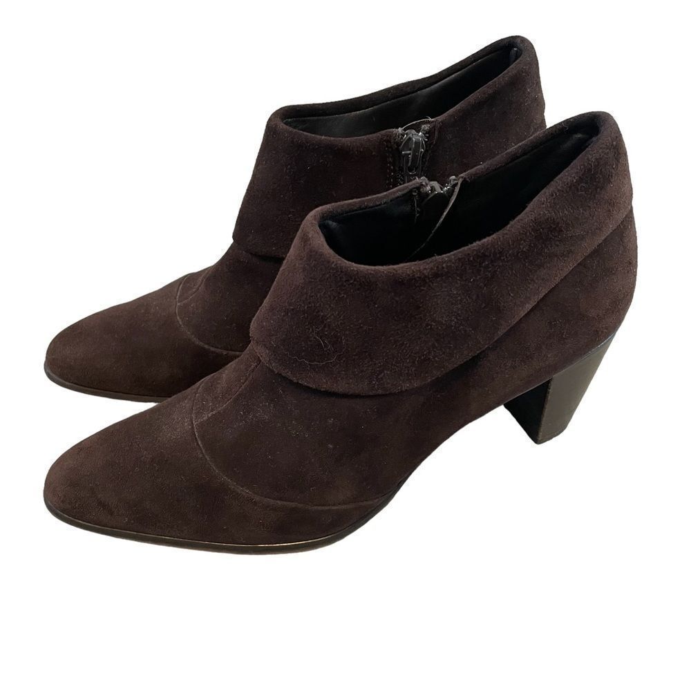 PAUL GREEN Ankle Booties Boots Suede Leather Brown Pointed Zip-Up